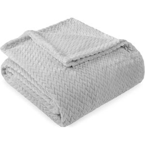 PAVILIA Soft Fleece Light Grey Throw Blanket for Couch, Lightweight Plush Warm Blankets for Bed, Fuzzy Cozy Flannel Blanket Throw for Sofa, Travel, Jacquard Pattern, Light Gray, Twin, 60x80 inch