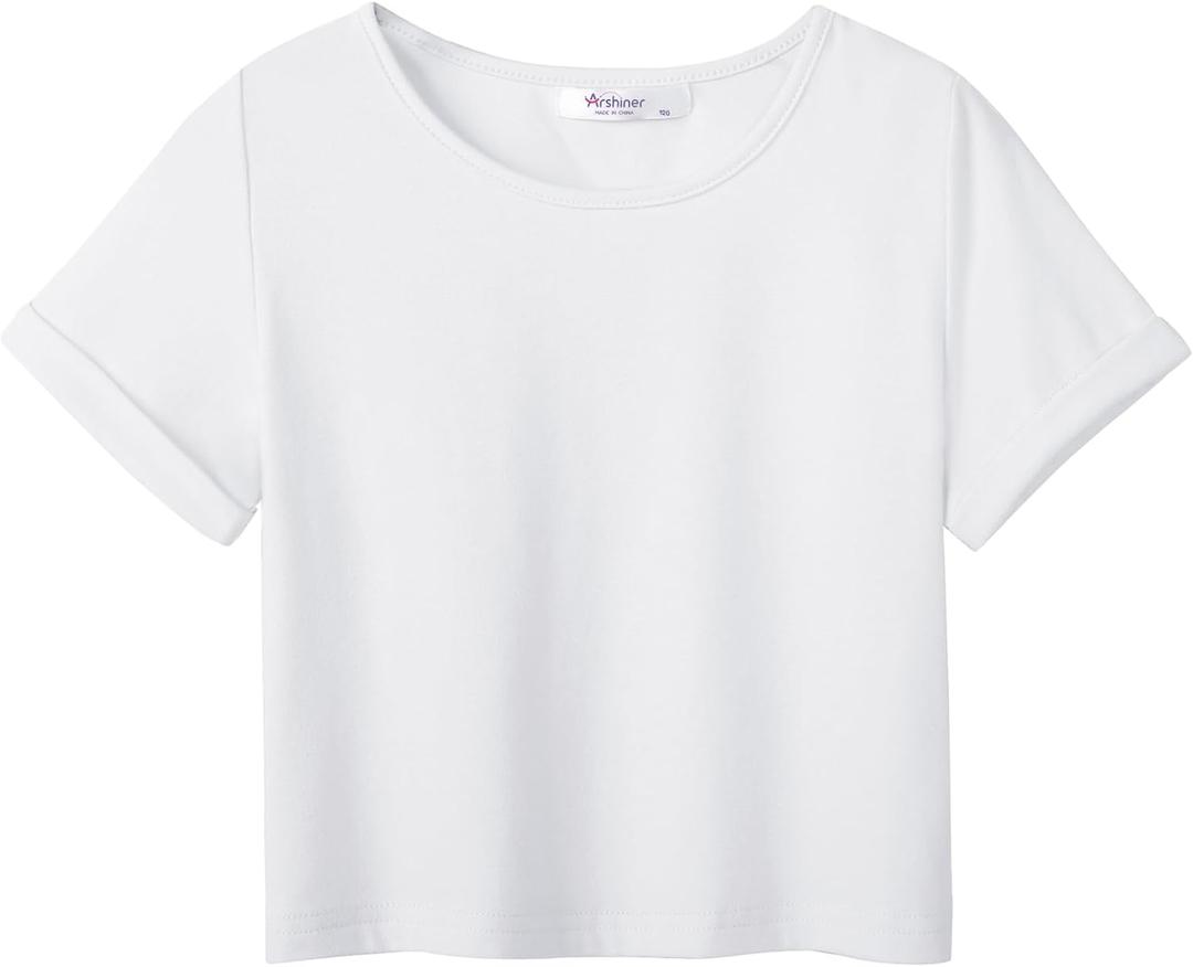 Arshiner Girls Crop Tops Short Sleeve Tie Dye Summer T Shirt Crewneck Rolled Cuffs Fashion Shirts Tee (7-8 Years)