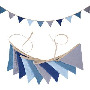 Fabric Bunting Banner, 2 Pack Handmade Neutral String Banner Each 8.5 ft 10 Flags Nursery Wall Hanging Wedding Birthday Home Baby Shower Party Decoration Bunting (Blue)