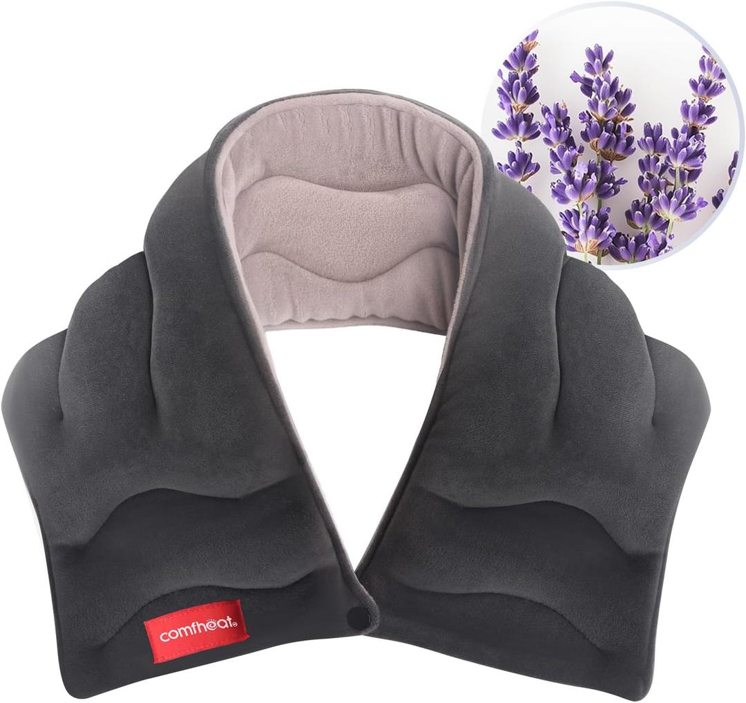 Neck Heating Pad Microwavable for Pain Relief, Moist Hot Compress Microwave Neck Warmer Wrap for Sore Muscles Relief, Lavender Aroma, 25 x 5.7 Inches, Gray