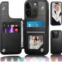 DJDUCK Designed for iPhone 16 Pro Case Wallet with Card Holder, [Magnetic Clasp Cover] [RFID Blocking Leather Protection] Shockproof Women Men Cases 6.3 Inch for Apple 16 Pro Black