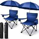 2 Pack Portable Folding Camping Chairs with Adjustable Umbrella, Outdoor Canopy Chairs with Cup Holder, Lightweight Beach Chairs for Fishing, Sports Events & Lawn (Dark Blue), 22 inches x 37 inches x 31 inches