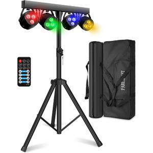 Stage Lights with Stand 120W, Professional DJ Lights Package, RGBW LED 4-Par Gigbar with DMX & Sound-Activated Stage Lighting System for DJs Band Party Wedding Church & Concert, 7FT Tripod
