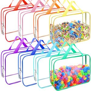8 Packs 8 Colors Large Toy Storage Bags, Reusable Clear PVC Board Game Storage, Toy Organizers and Storage Bags with Zipper for Building Blocks, Puzzle and Handmade Accessories, Clear Toiletry Bag