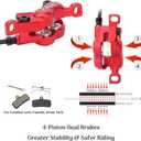 ZOOM HB876E Hydraulic E-Bike Brake Kit 4-Piston Calipers with 2/3-Pin Power Cut-Off Sensor, Pre-Bled with Mineral Oil, Includes 160mm Rotors