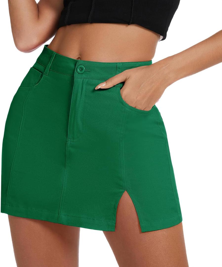 2 x Zando Cargo Skirt High Waisted Cargo Skirts for Women Bodycon Cargo Mini Skirt Denim Skirt Y2K Jean Skirt with Pockets (Green, XL)