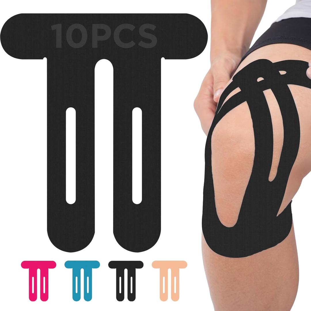 OK TAPE Nylon Kinesiology Tape for Knee, 10 Pcs Stretchable on Four Sides Precut Strips, Athletic Tape for Knee Support & Stability,Breathable and Hypoallergenic, Black