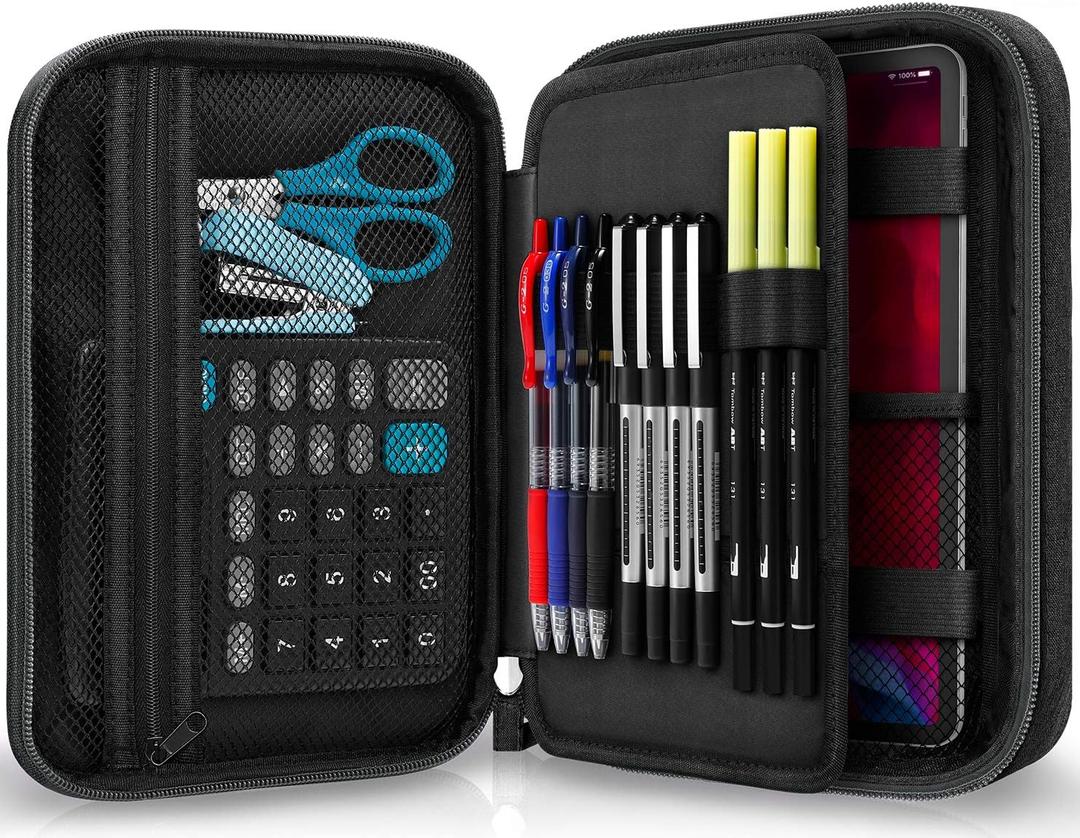 Zannaki Big Capacity Storage Pouch Marker Pen Pencil Case Simple Stationery Bag Box Art Tool & Sketch Storage Boxes for Bullet Journal Middle High School Office College Student Girl Women Adult Teen (Black)