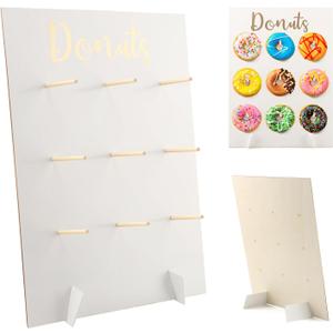 Wooden Donut Wall Display Stand, Donut Peg Board Holds 9 Donuts, Reusable Doughnuts Holder Treat Holder Stand for Birthday, Wedding, Party Event Dessert Table(White)