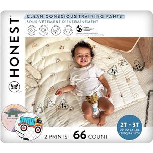 The Honest Company Clean Conscious Training Pants | Plant-Based, Sustainable Diapers | Rompin' & Stompin' + Diggin' It | Size 2T/ 3T (up to 34 lbs), 66 Count