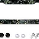 Fern Forest and Birds License Plate Frame Cute Black License Plate Frames Aluminum Car Accessories Cover with 2 Holes and Screws 12 x 6 Inch for Front Rear Car Plate Decor for Women Men