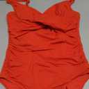 SHAPELLX Tummy Control Swimsuits Women V Neck One Piece Bathing Suit Ruched Push Up Slimming Swimwear Built-in Bra (Medium, Red)