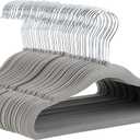 Amazon Basics Kids Space Saving Velvet Non-Slip Clothes Hangers with Shoulder Notches for Infant and Toddler, Sturdy, 11.6", Gray, 50-Pack