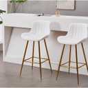 Sidanli Velvet Bar Stools with Gold Legs, Set of 2 Counter Height Stools for Kitchen Island, 29 Inch Modern Barstools with Swivel Leveling Feet, White