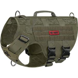 OneTigris Tactical Dog Harness for Small Dogs, Mesh Design Service Dog Vest Breathable Military Dogs Molle Vests with Handles, Harness for Walking Hiking Training (Green, Small)