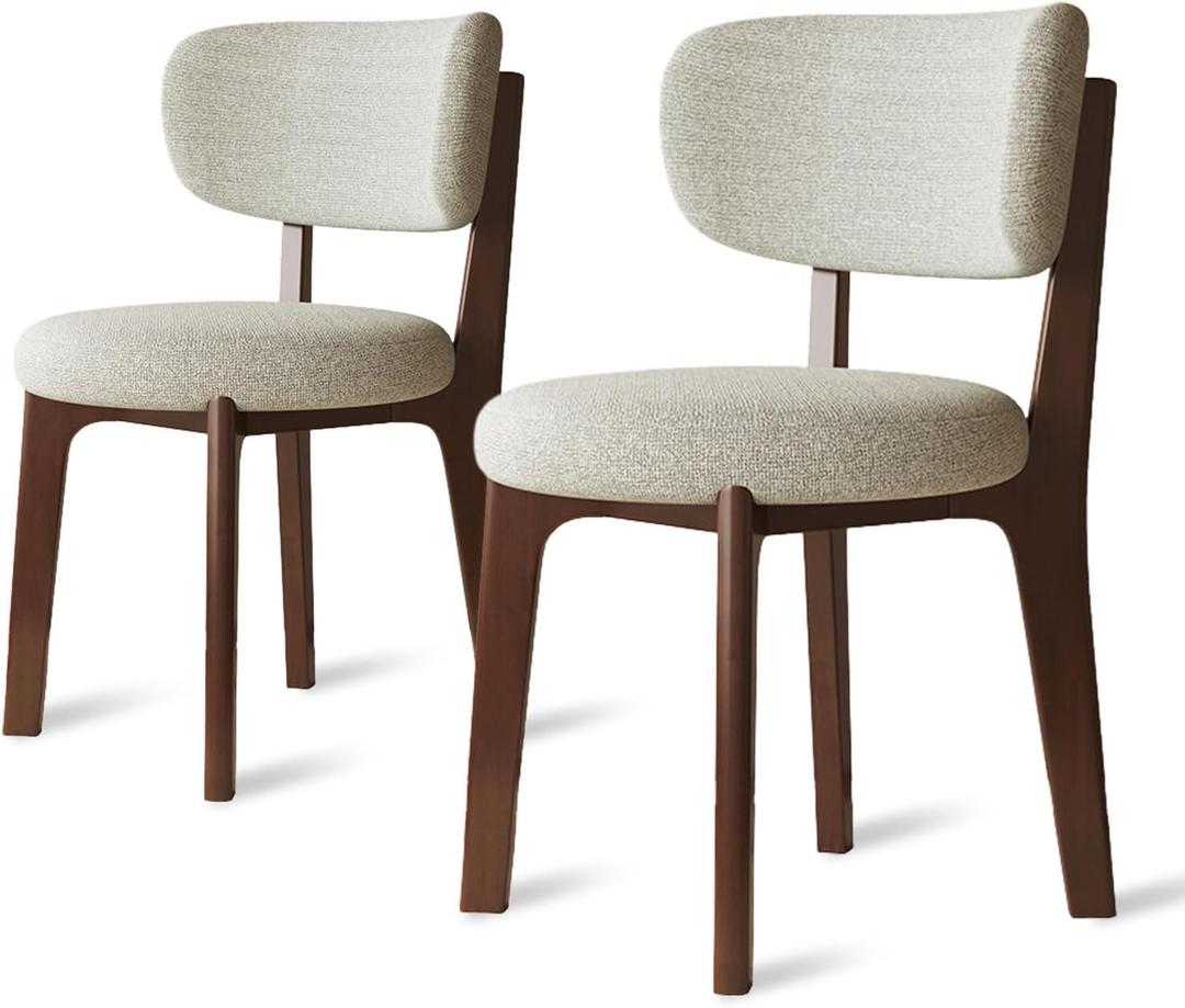 Wooden Dining Chairs Set of 2, Mid Century Modern Dining Chairs, Modern Fabric Thickening Upholstered Kitchen Side Chairs, Farmhouse Dining Chair for Dining Room Kitchen Living Room (Walnut + Light Gray)