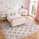 Wonnitar 8x10 Washable Rug, Pink Rugs for Girls Bedroom Decor, Boho Ultra-Thin Non Slip Soft Moroccan Floral Large Carpet for Living Room Baby Nursery Kids Playroom, Pale Pink