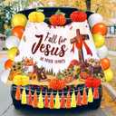98 Pcs Thanksgiving Trunk or Treat Car Decorations Kit Fall for Jesus Backdrop Autumn Pumpkin Honeycomb Paper Tassels for Suv Car Archway Garage Thanksgiving Party Decorations(Cross)