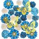 MotiMind 39 Pcs Graduation Cap Decorations Kit Including 25 Rose Heads Paper Flowers 12 3D Gold Butterfly Stickers 1 Self Adhesive Pearl 1 Rhinestones Stickers for DIY Graduation Cap(Blue)