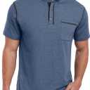 Sailwind Mens Henley Shirts Short Sleeve Summer Casual Classic Cotton T Shirts Pocket Button Shirt (Blue, L)