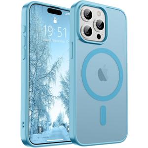 SUPFINE Magnetic for iPhone 15 Pro Case (Compatible with MagSafe) (Military Grade Drop Protection) Slim Translucent Matte Shockproof Phone Cover,Light Blue