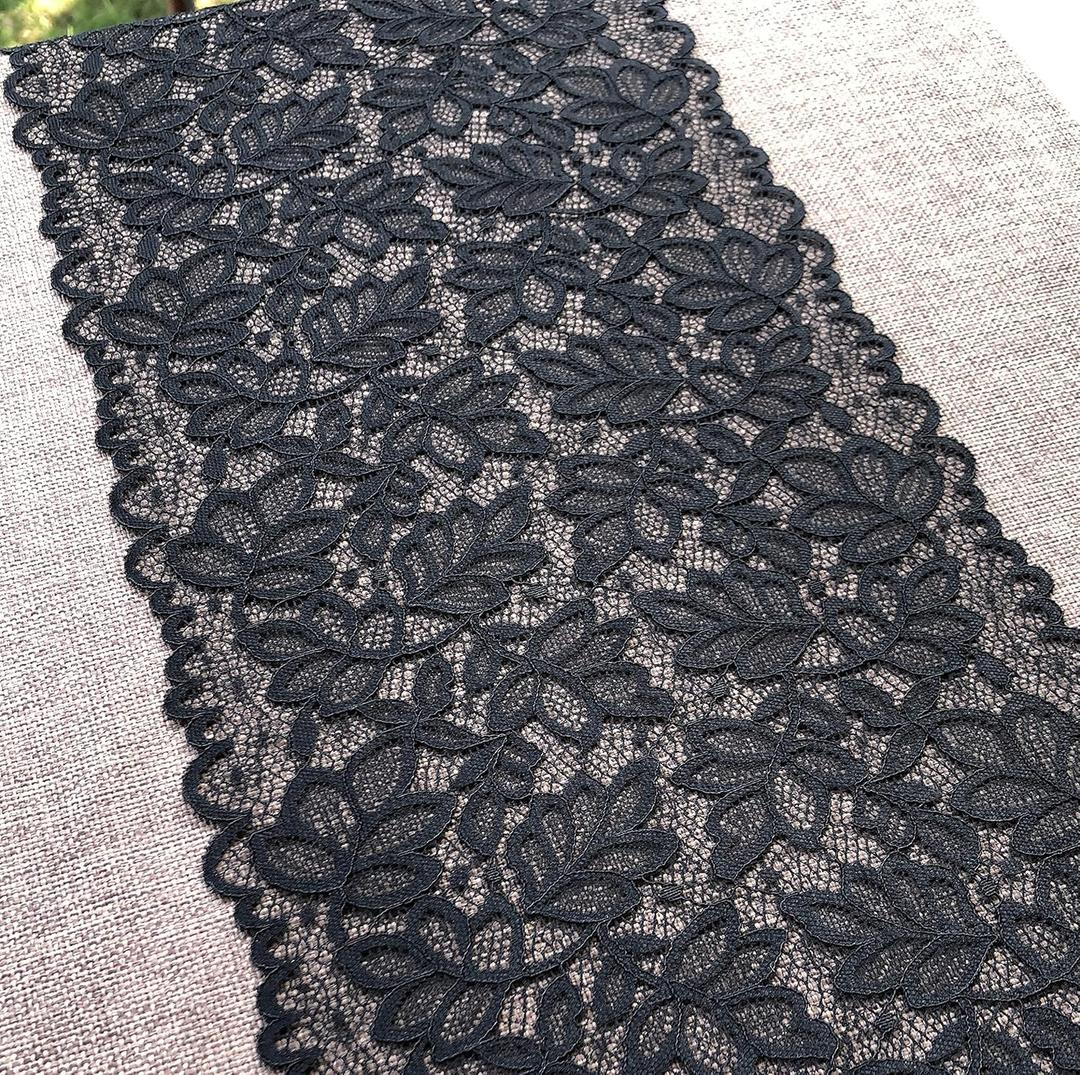 8 Inch Wide Lace Stretch Lace Ribbon Trim Lace Fabric for Sewing, Garment and DIY Crafts - 5 Yards - 9221 (Black)