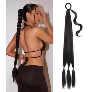 Long Braid Ponytail Extension with Hair Tie DIY Wrap Around Synthetic Hairpiece Natural Soft Fluffy Style for Womens Daily Wear (34 Inch Brown Black) Long Braid Ponytail Extension with Hair Tie DIY Wrap Around Synthetic Hairpiece Natural Soft Fluffy Style for Womens Daily Wear (34 Inch Brown Black)