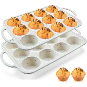 2Pack Silicone Muffin Pan for Baking with Metal Reinforced Frame, 12 Cup Regular Size Cupcake Pan, BPA Free Silicone Muffin Tray, Cupcake Baking Pan Molds for Oven Dishwasher Safe (Standard: 12 Cups2pack)