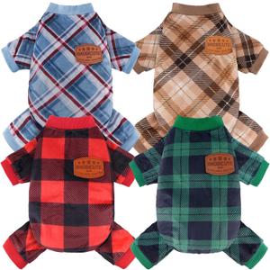 4 Pack Dog Pajamas Soft Lightweight Dog Recovery Suit Onesie Clothes for Small Medium Large Female Pet Boys Girls Dogs Cats, Red+Green+khaki+Plaid, L (Back: 11",Chest: 15.7", 8-12lbs)