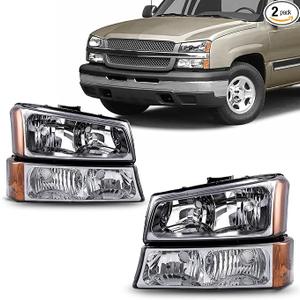 Headlights Compatible with 2003-2007 Chevy Silverado 1500/2500/3500/1500HD/2500HD, For 03 04 2005 2006 Chevy Avalanche 1500/2500 Pickup, Black Housing Amber Reflector Driver&Passenger Side