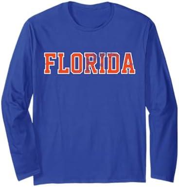 Vintage Florida Men Florida Women Retro Orange Blue Long Sleeve T-Shirt Large