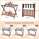 26.77"L Luggage Rack, Walnut Luggage Rack for Guest Room, Bamboo Folding Suitcase Stand with Storage Shelf, 5 Nylon Straps, Heavy Duty Luggage Holder for Bedroom Hotel, 1 Pack, Gift Box Packaging