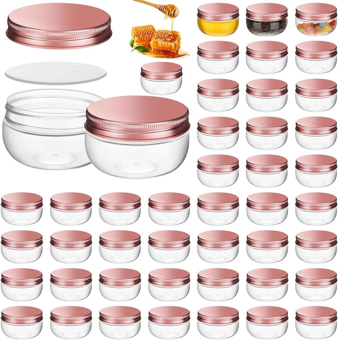 Suclain 50 Pcs 3 oz Canning Jars Mini Mason Jars with Lids Clear Small Canning Containers for Wedding Favors DIY Crafts Shower Favors Herb Jelly,Jams,Spice,for Kitchen Storage(Rose Gold)