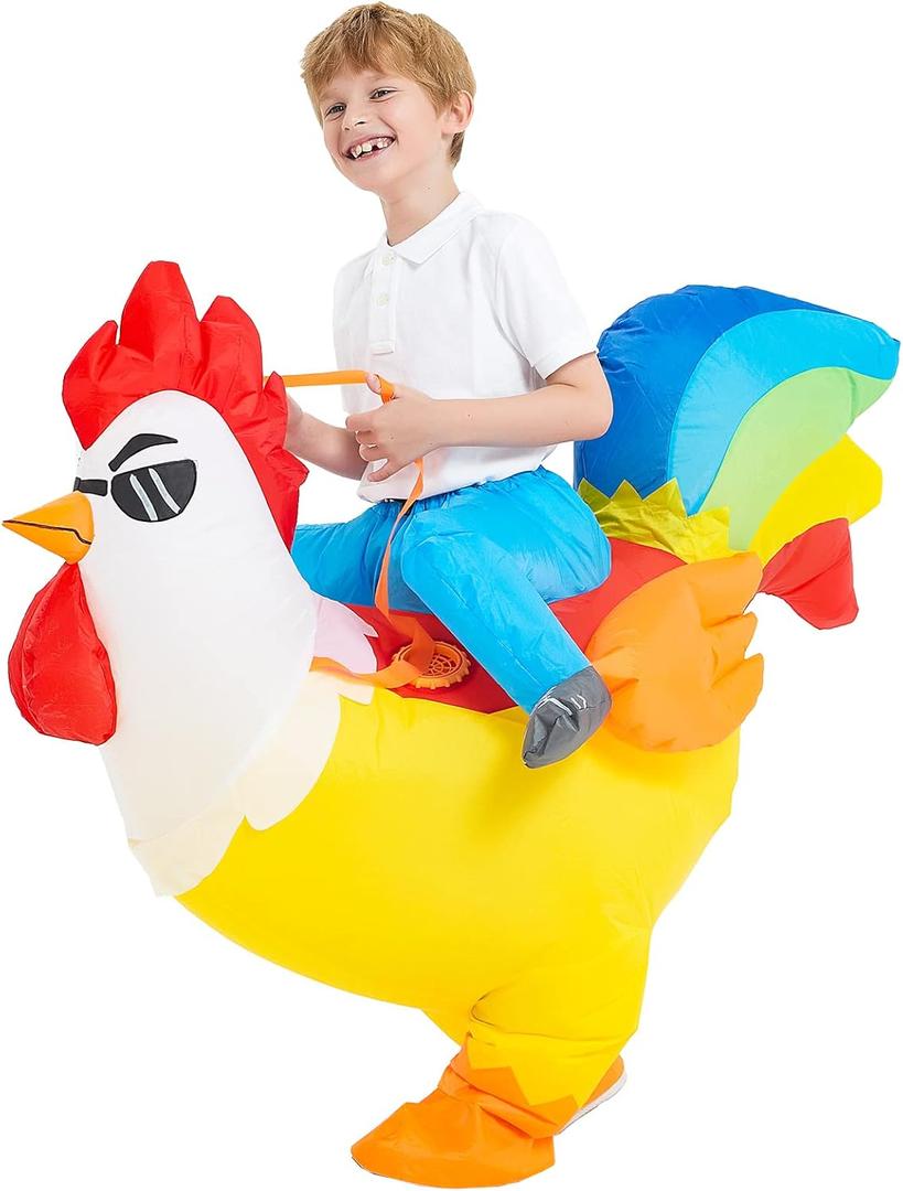 Chicken Costume Kids, Inflatable Costumes for Kids/Boy/Girls, Blow up Rooster Costume for Halloween Party (Yellow)