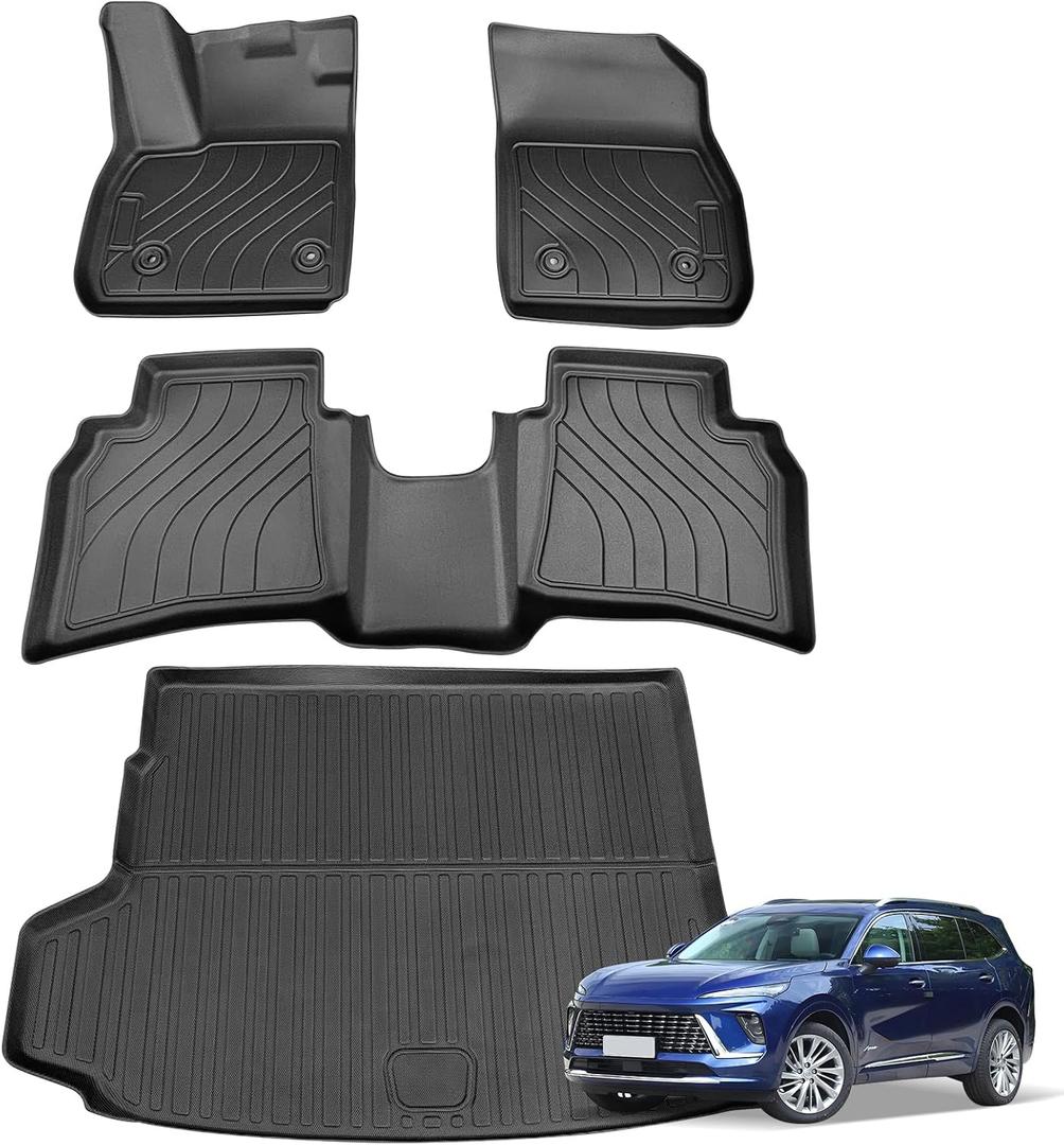 Floor Mats & Cargo Liners Compatible for 2021 2022 2023 2024 2025 Buick Envision, All Weather 2 Row Floor Liners and Trunk Mats, Full Set Automotive Mat Accessories Odorless Anti-Slip-Black