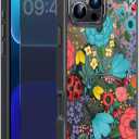 FUNMIKO for iPhone 16 Pro Max Case with Privacy Screen Protector, Wireless Charging Compatible, Translucent Matte Cover - Cute Floral Design Phone Case for Women Girls - Colorful Flower Garden