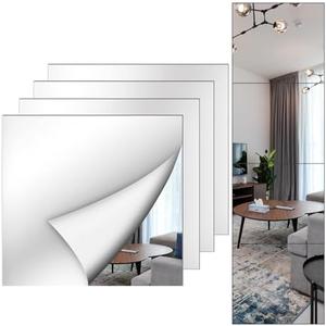 Wall Mirror Full Length, 12X14 Inch Unbreakable Tiles for Bedroom Home Gym Door, Acrylic Full Body Shatterproof Stickers for Walls, Sheets (4pcs)