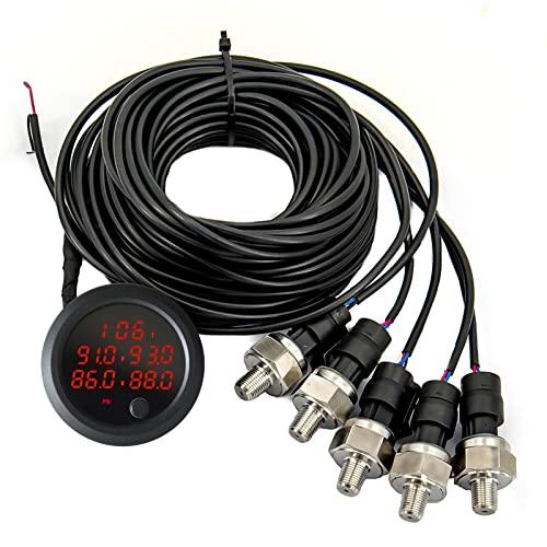 CNRAQR Five Display Air Suspension Gauge Air Ride Air Pressure Gauge 2Inch 0-290 PSI with 5Pcs 1/8NPT Sensors
