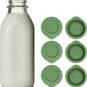 JarSaver Silicone Replacement Caps | 48mm Diameter Bottle Lids That Fit Perfectly Stanpac & Libbey Milk Glass Bottles | Reusable, Long-Lasting and Easy to Clean Bottle Caps (Green, 6 Pack)