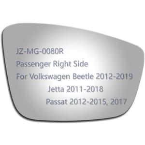 JZSUPER Side Mirror Glass fit for Volkswagen 2012-2019 Beetle, 2011-2018 Jetta, 2012-2015 2017 Passat Passenger Right Side RH Convex, Including Adhesive (Non Heated)