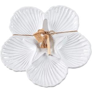 Mud Pie Shell Sectional Platter, 2 Piece Set, White, platter 12" dia | spreader 5 1/2", Seashell