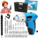 SHALL 47-Piece Kids Real Cordless Power Drill Set, Safety Certified Electric Screwdriver W/Screwdriver Drill Bits, Socket, Flexible Shaft, Carrying Case, DIY Construction Tool Kit for Children Age 8+