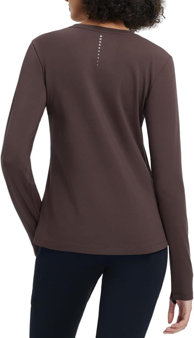 baleaf Women's Thermal Tops Long Sleeve Fleece Running Shirts Thumbhole Cold Weather Winter Gear Workout Base Layer (Dark Brown, M)