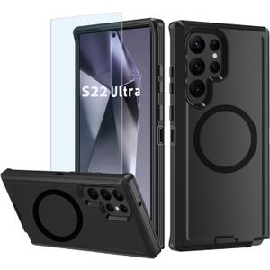Magnetic Case for Galaxy S22 Ultra 5G case,Samsung S22 Ultra Heavy Duty case,[Military Grade Protective ],[Shockproof] [Dropproof] [Dust-Proof], (Black-MAG)