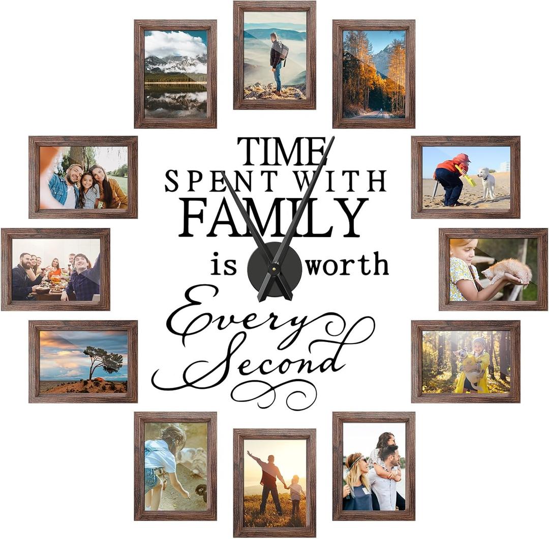 3D Large Family Picture Frames Collage Wall Decor, Picture Frame Collage DIY Clock Photo Frame Family Quote Wall Stickers Kit for Home Living Room Bedroom(5 x 7 Inch,Brown)