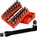 34pcs Security Bit Set 1/4 Inch Hex Shank Screwdriver Bit Set,Tamper Proof Bits-Torx+Hex+Tri Wing+Star+Spanner for Torx Security Screwdriver Set,High Hardness Impact Driver Bit Set(Red+Wrench)