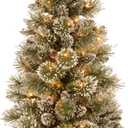 National Tree Company 3 ft Pre-Lit Glittery Bristle Mini Artificial Christmas Tree, Pinecones, 35 Clear LED Lights, 144 Tips, Timer, Burlap Base, Green