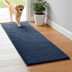subrtex Bath Mat, Chenille Bath Rug, Soft Short Plush Bath Mat, Water Absorbent Shower Mat, Quick Dry, Machine Washable, Navy, 24' x 60'