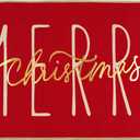 ONWAY Merry Christmas Doormat, Red Gold Winter Seasonal Door Mat Christmas Holiday Low-Profile Floor Rug Switch Mat for Indoor Outdoor 17.5 x 29 Inch