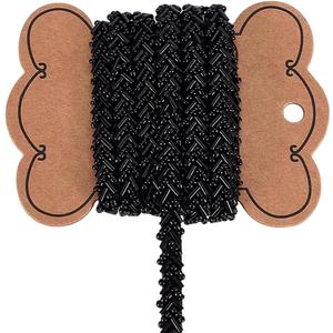 FINGERINSPIRE 2.5 Yards Beaded Lace Ribbon 1/4 inch Wide Black Color Glass Beads Trim Polyester Sewing Ribbon Trimming Edge for DIY Craft Costume Dress Gown Coat Bag Party Home Decoration